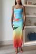 Trixiedress Back Slit Gradient Printed Sequin Maxi Cami Dress