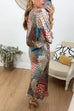 Trixiedress 3/4 Sleeves Button Up Top and High Waist Maxi Skirt Printed Set