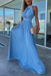 Trixiedress Halter Sleeveless Waisted Maxi Pleated Party Dress