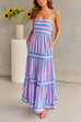 Trixiedress Spaghetti Strap Tiered Color Block Striped Maxi Dress