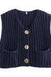 Trixiedress Gold Buttons Pocketed Chunky Sweater Vest