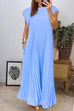 Trixiedress Cap Sleeves Pocketed Loose Pleated Maxi Dress