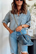 Trixiedress Half Sleeves Distressed Button Down Denim Shirt