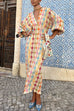 Trixiedress V Neck Lantern Sleeves Geometric Print Maxi Dress