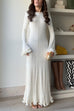 Trixiedress Bell Sleeves Back Lace-up Ruffle Trim Maxi Dress