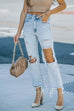 Trixiedress Raw Hem Ripped Hole Cropped Jeans