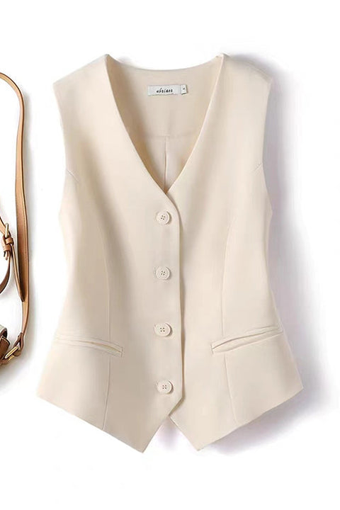 Trixiedress V Neck Button Up Pocketed Blazer Vest