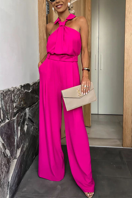 Trixiedress Collared Sleeveless Wide Leg Pocketed Jumpsuit