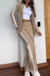 Trixiedress Color Block Open Front Blazer Elastic Waist Slit Wide Leg Pants Set