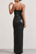 Trixiedress Strapless High Slit Faux Leather Bodycon Maxi Dress