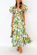 Trixiedress Twist Front Puff Sleeves Ruffle Tiered Printed Maxi Dress