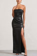 Trixiedress Strapless High Slit Faux Leather Bodycon Maxi Dress