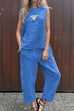 Trixiedress Casual Sleeveless Pullover Top Wide Leg Pants Cotton Linen Set