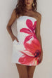 Trixiedress Strapless Tube Pocketed Lily Print Mini Dress