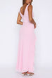 Trixiedress V Neck Sleeveless Ruffle Trim Slit Maxi Dress