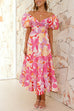 Trixiedress Twist Knot Cut Out Puffle Sleeves Printed Ruffle Maxi Dress