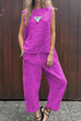 Trixiedress Casual Sleeveless Pullover Top Wide Leg Pants Cotton Linen Set