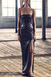 Trixiedress Strapless High Slit Faux Leather Bodycon Maxi Dress