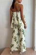 Off Shoulder Sleeveless Loose Top Wide Leg Pants Printed Holiday Set