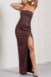 Trixiedress Strapless High Slit Faux Leather Bodycon Maxi Dress