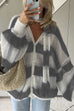 Trixiedress Lantern Sleeves Button Down Color Block Stripes Sweater with Scarf