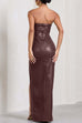 Trixiedress Strapless High Slit Faux Leather Bodycon Maxi Dress