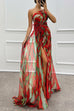 Trixiedress Strapless Rose Detail High Slit Printed Chiffon Maxi Dress