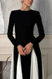 Trixiedress Long Sleeves Color Block Swing Maxi Dress