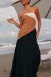 Trixiedress Strapless Color Block Pocketed Maxi Party Dress