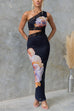 Trixiedress One Shoulder Cut Out Lace Splice Floral Maxi Bodycon Dress