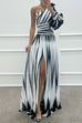 Trixiedress One Shoulder Waisted Slit Printed Maxi Dress