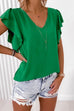 Trixiedress V Neck Flare Sleeve Solid Summer Top