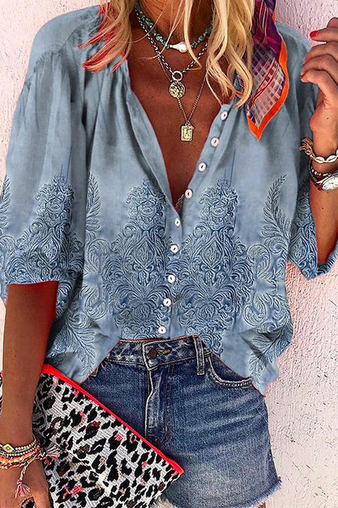 Trixiedress Long Sleeves Button Up Unique Print Shirt