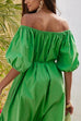 Trixiedress Off Shoulder Puff Sleeves Pocketed Baggy Midi Dress