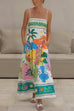 Trixiedress Spaghetti Strap High Waist Tropic Print Maxi Holiday Dress