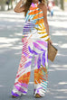 Trixiedress Criss Cross Halter Sleeveless Top Wide Leg Pants Printed Vacation Set