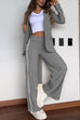 Trixiedress Color Block Open Front Blazer Elastic Waist Slit Wide Leg Pants Set