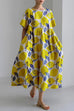 Trixiedress Printed Short Sleeves Pocketed A-line Midi Dress