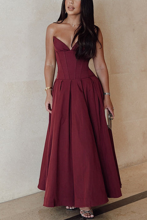 Trixiedress V Neck Strapless Corset Swing Maxi Dress