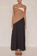 Trixiedress Strapless Color Block Pocketed Maxi Party Dress