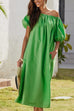 Trixiedress Off Shoulder Puff Sleeves Pocketed Baggy Midi Dress