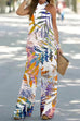 Trixiedress Criss Cross Halter Sleeveless Top Wide Leg Pants Printed Vacation Set