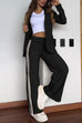 Trixiedress Color Block Open Front Blazer Elastic Waist Slit Wide Leg Pants Set