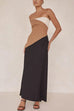 Trixiedress Strapless Color Block Pocketed Maxi Party Dress