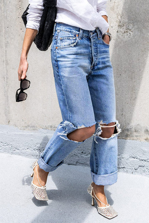 Trixiedress Straight Leg Ripped Boyfriend Jeans