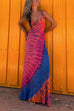 Back Criss Cross Sleeveless Color Block Tie Dye Maxi Dress