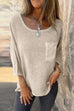 Trixiedress 3/4 Sleeves Pocketed Cotton Linen Casual T-shirt