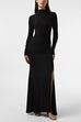 Trixiedress Mockneck Long Sleeves High Slit Bodycon Maxi Dress