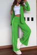 Trixiedress Color Block Open Front Blazer Elastic Waist Slit Wide Leg Pants Set