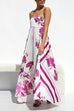 Trixiedress Spaghetti Strap High Waist Floral Print Swing Maxi Vacation Dress